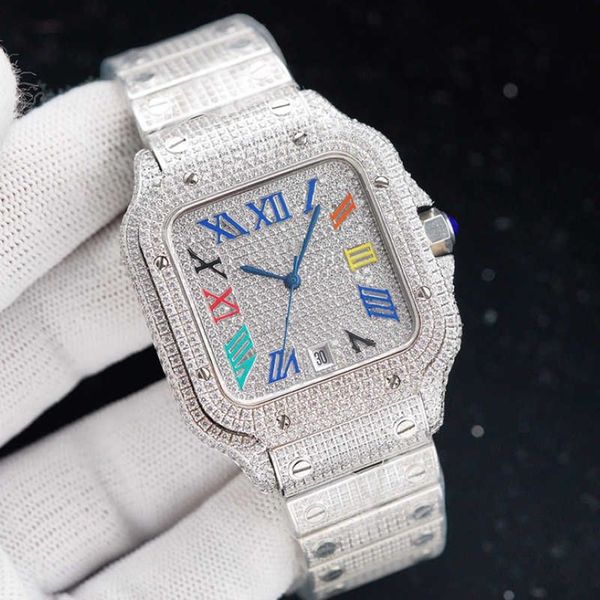 2022 Montres-bracelets Montre-bracelet Diamants Montre pour hommes Montre mécanique automatique 40mm avec bracelet en acier serti de diamants VVS1 GIA Wris249M