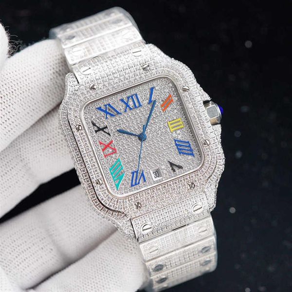 2022 Montres-bracelets Montre-bracelet Diamants Montre pour hommes Montre mécanique automatique 40 mm avec bracelet en acier serti de diamants VVS1 GIA Wris218i