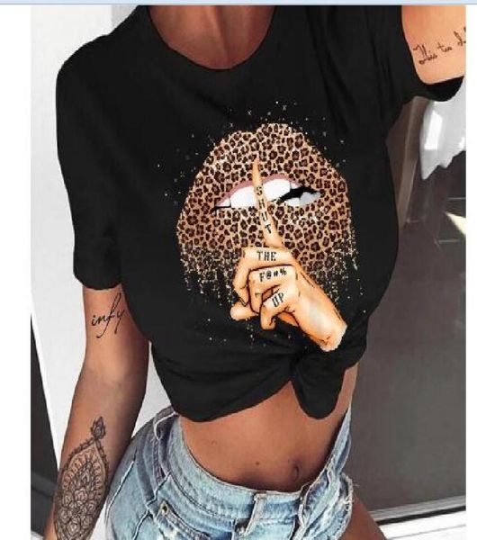 2022 wvioce lèvres aquarelle graphique T-shirt Femmes de lèvres Tops ONECK SEXY TEES NOIRS KISS