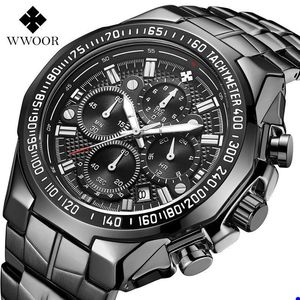 2022 WWOOR Hoge Kwaliteit Horloge Zeven Naald Man Motion Sectie Staal Brengen Quartz Horloge Chronograaf Horloges A121