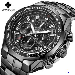 2022 WWOOR Reloj Seven Needle Man Sección de movimiento Acero Traer cuarzo Reloj de pulsera impermeable Cronógrafo Ventas al por mayor Relojes montre de luxe regalos w3