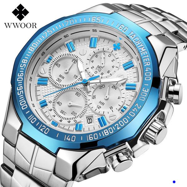 2022 WWOOR Reloj Seven Needle Man Sección de movimiento Acero Traer cuarzo Reloj de pulsera impermeable Cronógrafo Ventas al por mayor Relojes montre de luxe regalos w2