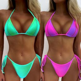 2022 Yisiman nieuw halo-geverfd bikini-badpak met heldere lijnkleur en gradiëntband