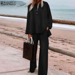 2022 Zanzea Fashion Women Pant Sets 2 PCS Autumn Suits Casual manga larga Blusa sólida pantalones de pierna larga de pierna