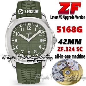 2022 ZF V3 geüpgraded 5168G-010 324SC ZF324 Automatische heren Watch 42 mm groene textuur wijzerplaat roestvrijstalen kas groen rubberen rubberen rubberen superversie eeuwigheid sport horloges