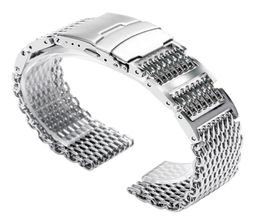 202224mm Silverblack roestvrijstalen mesh Solid Link pols horlogeband vervangende riem vouw clasp9145214