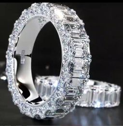 20224 Choucong Anillos de boda originales Joyería de lujo Plata de ley 925 Corte esmeralda Blanco 5A Circón cúbico CZ Diamante Eternidad Elegante Anillo nupcial para mujer Regalo