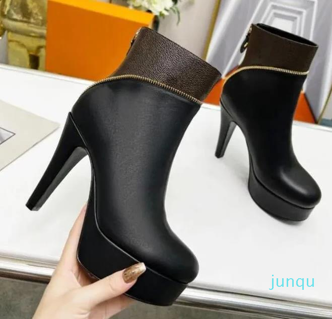 2022 Afterglow Platform Boots Boots Women Designer High Heel Boot Back Zip Fashion Bootes Brun Brown Leather Lady Wedding Party Casual8 001