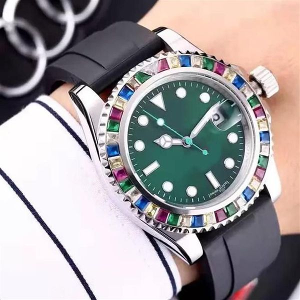 2022 Relojes casuales Movimientos automáticos originales Correa de caucho Espejo de zafiro de primera calidad Reloj para hombres Decoración de diamantes coloridos W271a