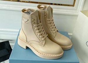 2022Designer Femmes Bottes de tube Mode Chunky Luxury Boot Bright Cuir Bright and Recycled Nylon Boots Medium Boots Dames Silk Leather High Top Sneakers 38