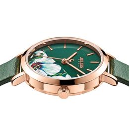 Reloj Julius 2022, reloj de moda verde fresco para niña, reloj de regalo delicado con diseño de flores para novia con caja de regalo, JA-1089316K de embalaje