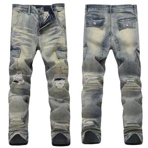 2022men's jeans mode slanke fit gewassen motocycle denim broek paneelpaneel hiphop broek maat 28-38