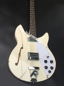 2022Nieuwe 6Sstring Professionele editie Akoestische elektrische gitaar, witte verf semi holle kern, 3-delige nek, r-brug
