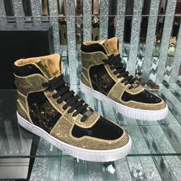 2022New hoge buis Genune lederen glitter laarzen cowhide paar dikke bodem dames mannen schoenen strass metalen schedel nnkle laarzen mkjkk000003