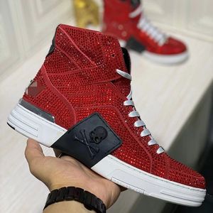 2022New High Tube Genune Cuir Glitter Bottes Peau De Vache Couple Fond Épais Femmes Hommes Chaussures Strass Métal Crâne Nnkle Bottes asdasdawsd