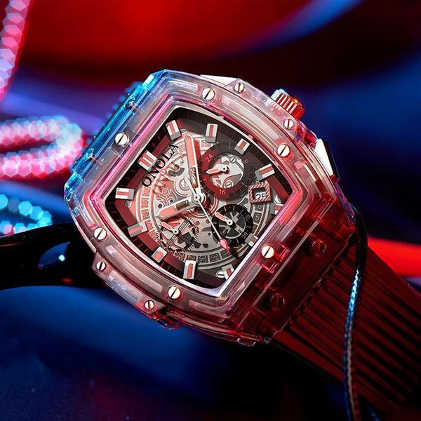 2022NEW ONOLA marque designer plastique Montre Hommes 2019 casual unique Luxe Quartz montre-bracelet mâle carré Transparent blanc Sport Men212I