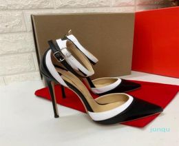 2022Sexy Lady Fashion Women Shoes Black White Stripe Leather Strappy Pointy Toe Stiletto Stripper High Heel Pumps Groot formaat 448510312