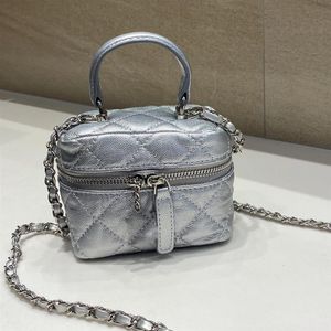 2022Ss 12cm Classique Mini Vanity Box Sacs Noir Argent Top Poignée Totes Bandoulière Matelassé Matelasse Chaîne Cosmétique Ou254v