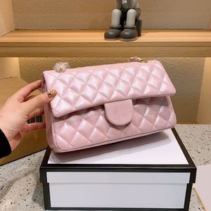 2022Ss Iridescent Pearly Colors Shiny Rectangle Bags Metallic Vachette Vachette Classic Flap Shoulder Matelasse Chain Vanity Multi Pochette Luxury_Handbags 26C