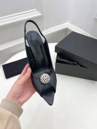 2022SS Laquer talon sandales féminines décoration de boule de cristal en cuir brevet supérieur 10 cm talons taille 35-43