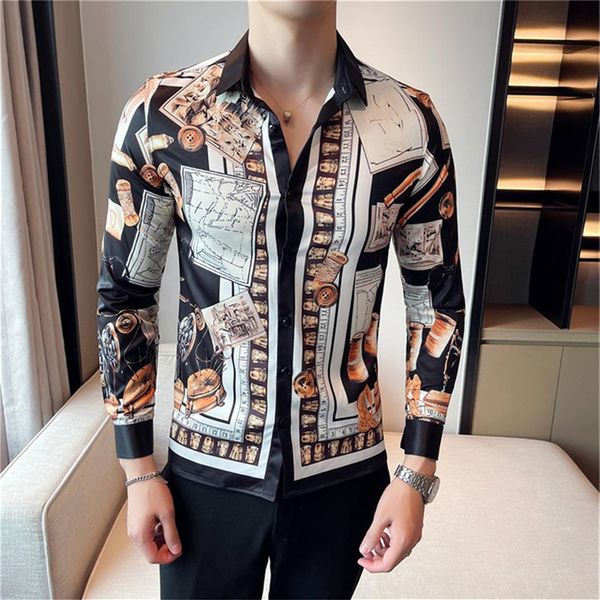 2022SS Luxurys Designers Dress Shirt Menswear Fashion Society Black Men Solid Color Business Casual Mens à manches longues Red209L