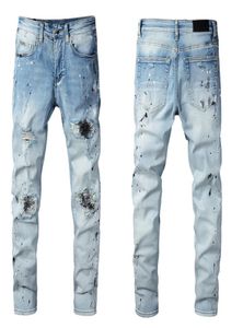 2022SS Herenbroek Skinny jeans stickers licht wassen gescheurd lange blauwe motorfiets rock revival joggers True Religions Men Size28401558580