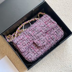 2022SS Purple Quilted Flap Tassen wol geweven klassieke gouden metalen diamanten ketting Crossbody schouderbakken zakken luxe ontwerper buiten dames handtassen 20x14 cm