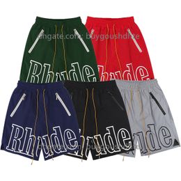 2022ss RHUDE Impression Shorts Hommes Femmes 1 1 Haute Qualité Lâche RHUDE Nylon Mesh Cordon Court