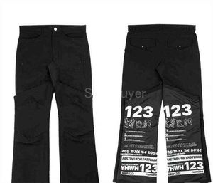2022ss RRR123 Urgence Prière Pantalon Cargo Hommes Top Qualité Cordon Noir Fermeture Éclair RRR-123 Femmes Streetwear Pantalon Salopette T220803