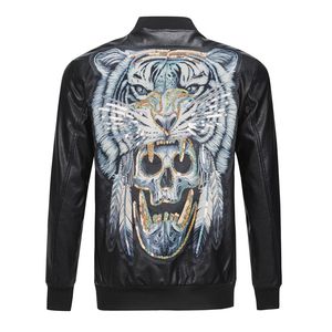 Winter Herfst Heren Bovenkleding Jas Slim Fit Tijger Borduurwerk Hip Hop Motorfiets PU Faux Leren Jas Lange Mouwen Jassen