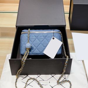 2022Ss Womens Denim Box Vanity Designer Bags Blue Ball Bandoulière réglable Titulaire de la carte Mini / Small Cosmetic Gold Hardware Crossbody Purse Sacs à main 18C / 12C