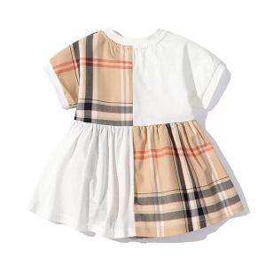 2023 0-24M NewBorn Romper Marque de luxe Robes blanches britanniques mignonnes pour bébés filles Designer Vintage Check Robe Tissé Panneau Modèle Vêtements