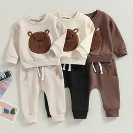 2023 07 03 Lioraitiin 0 3 ans enfant en bas âge bébé garçon fille 2 pièces tenues d'automne à manches longues ours broderie hauts poche pantalon ensemble 231228