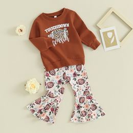 2023-08-25 Lioraitiin 12M-5Y Toddler Baby Girl Clothign Football Outfit Shirt Sweatshirt Bell Bottom Flare Pant Set Fall Clothes