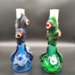 2023 pipa de agua de bong de bong de vidrio de 10 pulgadas con 3D brillo verde en los globos oculares de monstruo oscuro dab gookah Hookah Bubbler de 14 mm Bowlstem al por mayor