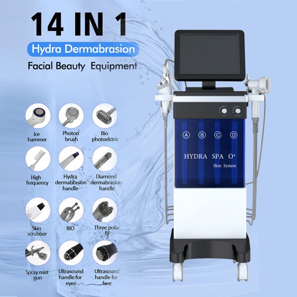 2023 14 en 1 Microdermoabrasión Hydrafacial Auqa Agua Limpieza profunda RF Estiramiento facial Cuidado de la piel Cara Máquina de spa Apriete Equipo de salón de belleza