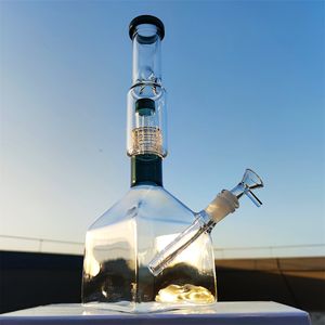 2023 14 pulgadas Hookah Heady Bong Glass Dab Rig Clear Pure Blue Cube Base Bongs de agua Tubos de humo 14.4mm Junta hembra