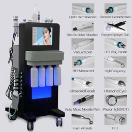 2023 14in1 Hydra Facial Machine Dermabrasie Peelig Huidreiniging Gezicht Behandeling Ultrasound Rf Microdermabrasie Zuurstof Gun