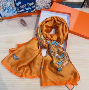 2023 180*90cm Topmerk Dames Scarf Senior Long Single-Layer Chiffon Silk Shawl Fashion Travel Soft Designer Luxe Gift Silk Sjalf Gedrukt