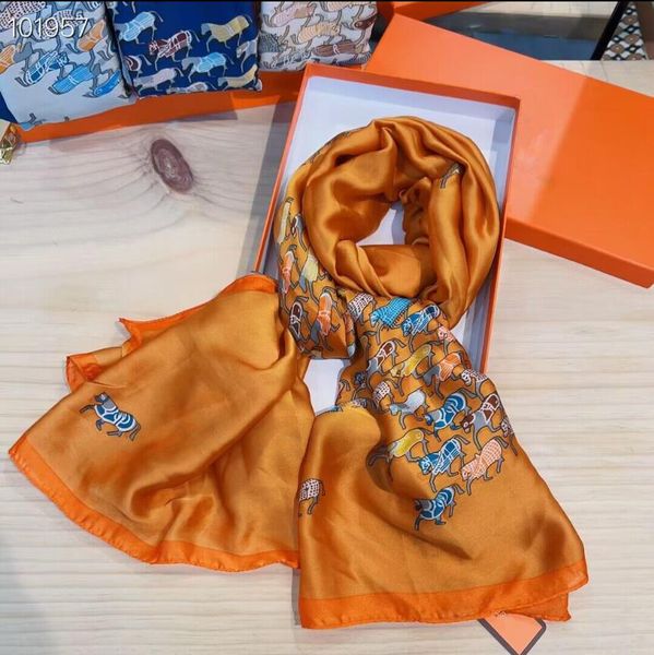 2023 180 * 90 cm bufanda de mujer de marca superior Mantón de seda de gasa de una sola capa larga de viaje de moda diseñador suave regalo de lujo bufanda de seda impresa