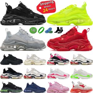 Lona Triple S Zapatos de vestir de diseñador para hombres Mujeres Plataforma Zapatillas de deporte Suela transparente 06Balencaigaitiy-1 Negro Blanco Gris Plata Rojo Rosa Azul París Zapatillas de lujo para hombre