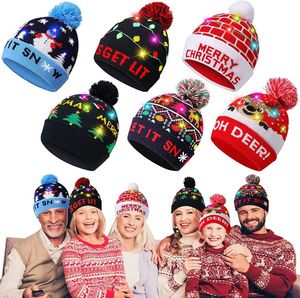 2023 20 styles LED tricoté chapeau de Noël Beanie décorations éclairer illuminer chapeaux chauds casquette pour enfants adultes nouvel an noël décor de noël 2024