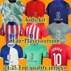 2023 2024 2025 ATLETICO Madrids Soccer Jerseys Griezmann M.llorente Koke Saul 24 25 Home Away 120th Anniversary Correa Lemar Football Shirt Men Kid Kit Kit Set Uniforms