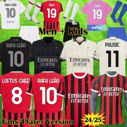 2023 2024 2025 Rafa Lea Pulisic AC Soccer Jerseys Musah Football Shirt Tomori Giroud Rebic Tomori Bennacer Men Kits Milans Fans Joue Jovic Women Kids Equipment 999