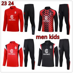 2023 2024 AC hommes enfants milans football combinaison d'entraînement demi-pull IBRAHIMOVIC Milano survetement 23 24 maillot foot football survêtement kit chemise sportswear