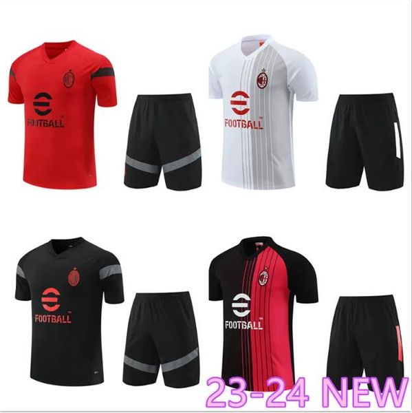 2023 2024 AC Milans colete de treino Roupa esportiva masculina Terno de manga curta Futebol 23 24 futebol Jersey kit uniforme Chandal moletom adulto Camisola
