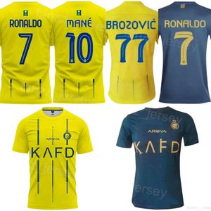 2023 2024 Al Nassr Soccer Jerseys Club Equipo 7 Ronaldo 94 Talisca 29 Ghareeb 23 Ahmed 2 Al-Ghannam 16 Maran 14 Al-Naji 4 Al-Fatil 10 Mane Camisa de fútbol Kits Men Custom Nombre