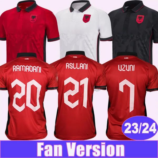 2023 2024 Equipo nacional de Albania Uzuni Mens Fútbol Jerseys Hysaj Lenjani Abrashi Ramadani Casa Roja Red White 3rd Black Football Wishs