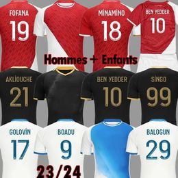 2023 2024 Como Mónaco Home Away Ben Yedder Soccer Jerseys Minamino Boadu Golovin 23 24 MAILLOT Camisa deportiva de la marca para adultos y camiseta de marca para niños