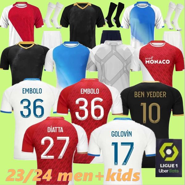 2023 2024 AS Monaco Home Away BEN YEDDER Soccer Jerseys Minamino Boadu Golovin 23 24 Maillot Akliouche Balogun Embolo Flocage Hommes FOFANA BEN SEGHIR Kit de football pour enfants